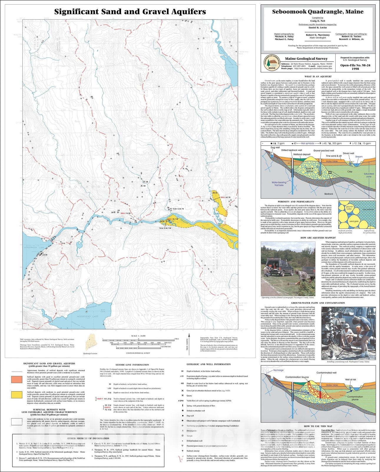 Map : Significant Sand and Gravel Aquifers in the Seboomook Quadrangle, Maine, 1998 Cartography Wall Art :