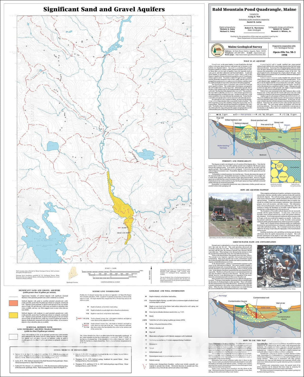 Map : Significant Sand and Gravel Aquifers in the Bald Mountain Pond Quadrangle, Maine, 1998 Cartography Wall Art :