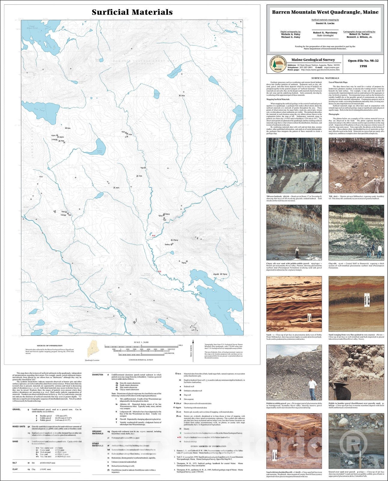 Map : Surficial Materials in the Barren Mountain West Quadrangle, Maine, 1998 Cartography Wall Art :