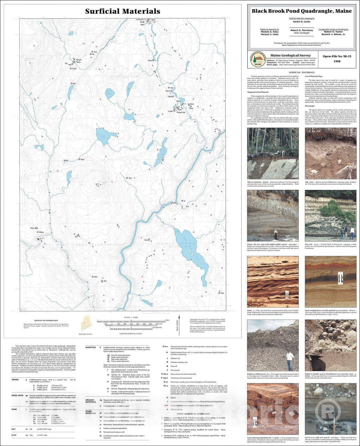 Map : Surficial Materials in the Black Brook Pond Quadrangle, Maine, 1998 Cartography Wall Art :