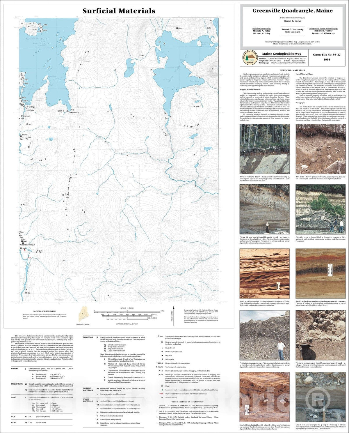 Map : Surficial Materials in the Greenville Quadrangle, Maine, 1998 Cartography Wall Art :