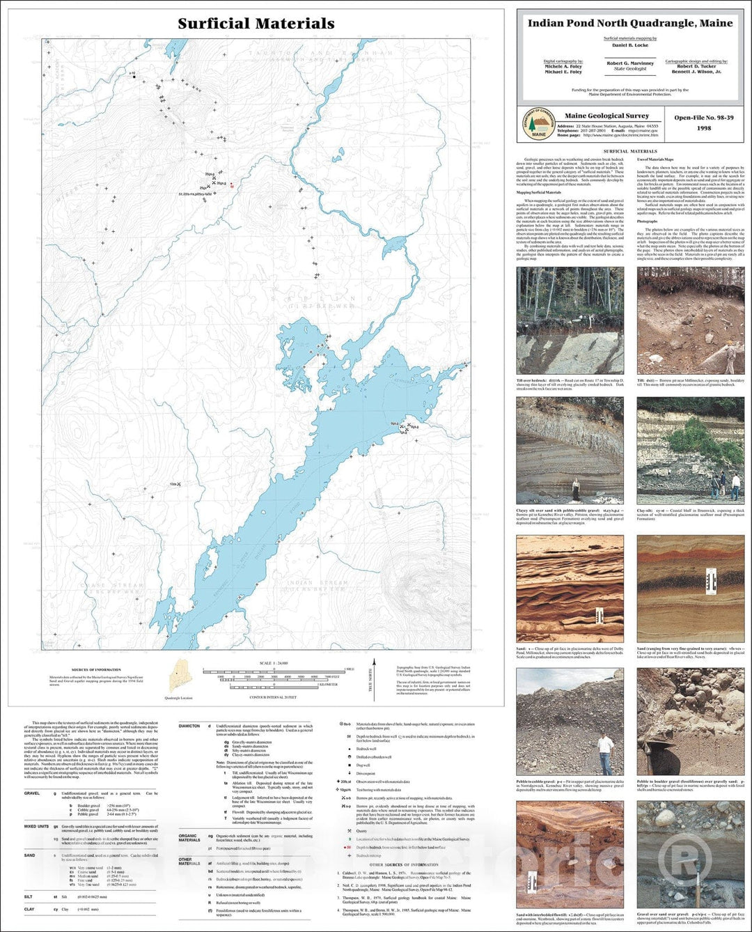 Map : Surficial Materials in the Indian Pond North Quadrangle, Maine, 1998 Cartography Wall Art :