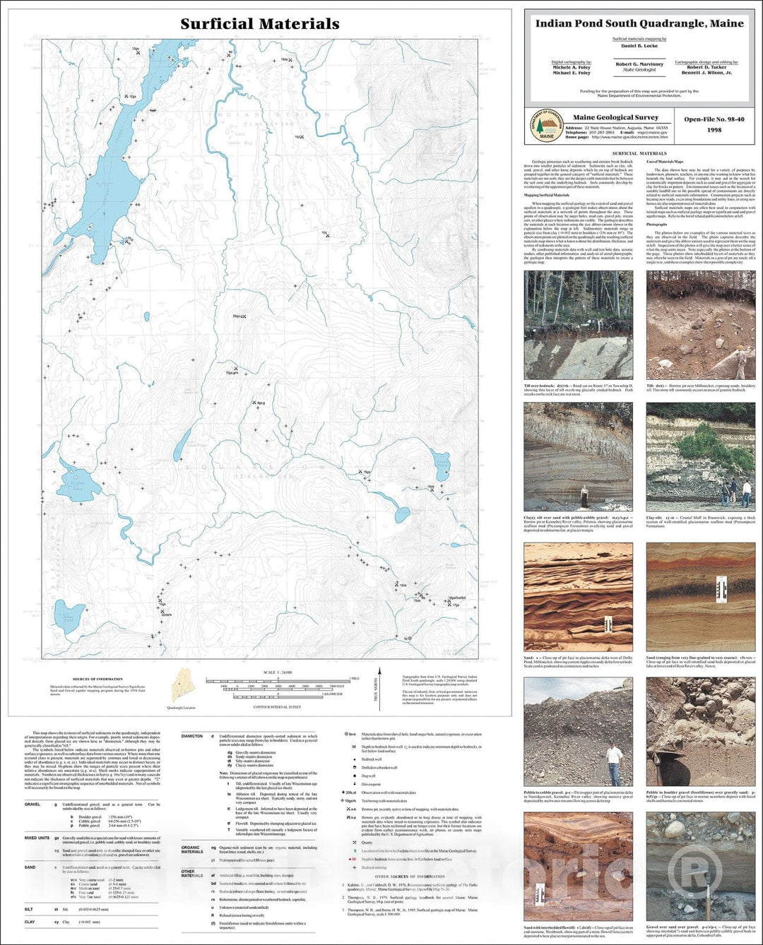 Map : Surficial Materials in the Indian Pond South Quadrangle, Maine, 1998 Cartography Wall Art :