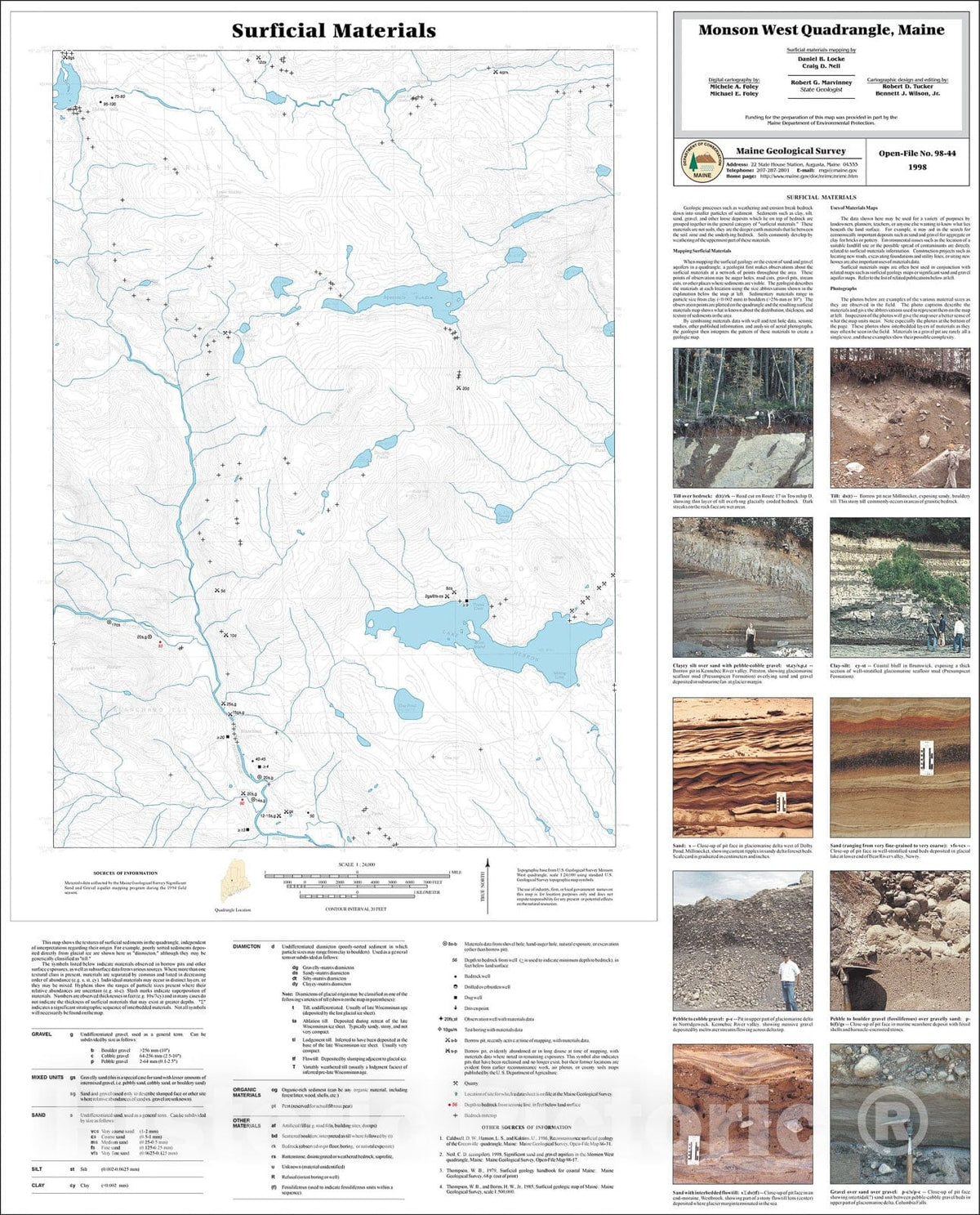 Map : Surficial Materials in the Monson West Quadrangle, Maine, 1998 Cartography Wall Art :