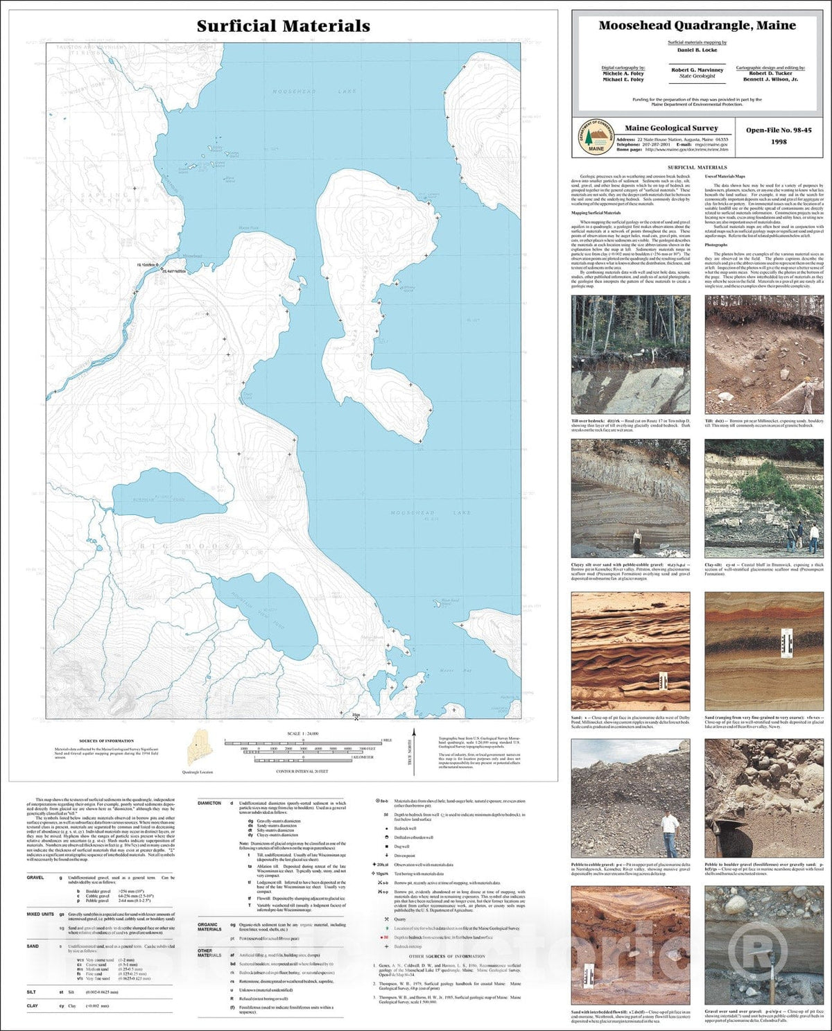 Map : Surficial Materials in the Moosehead Quadrangle, Maine, 1998 Cartography Wall Art :