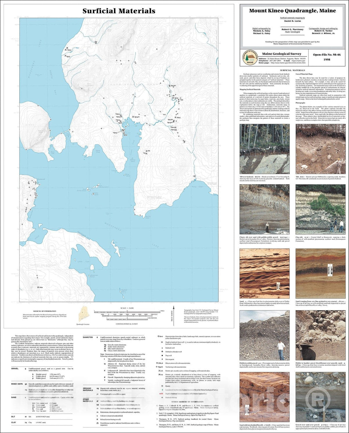Map : Surficial Materials in the Mount Kineo Quadrangle, Maine, 1998 Cartography Wall Art :