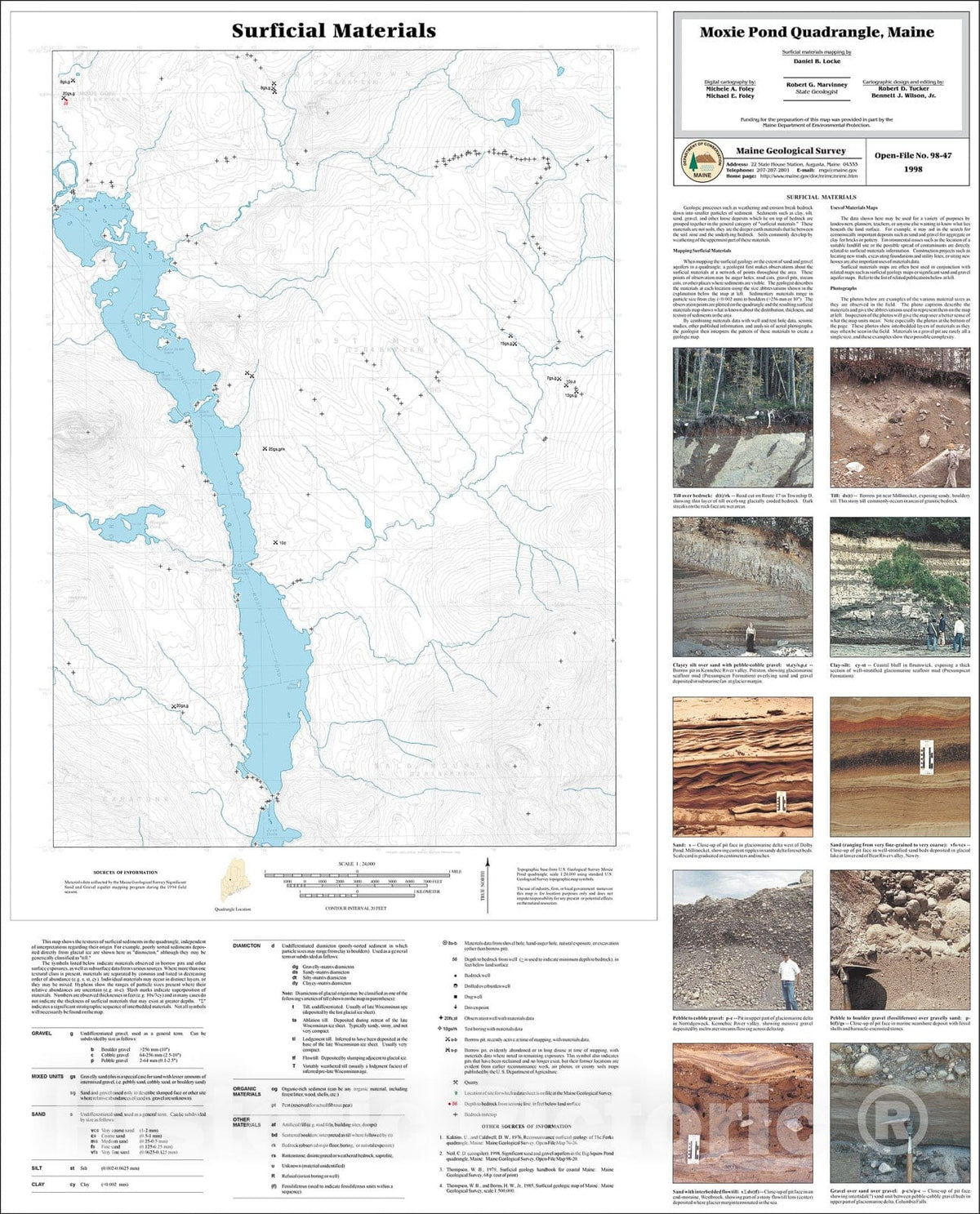 Map : Surficial Materials in the Moxie Pond Quadrangle, Maine, 1998 Cartography Wall Art :