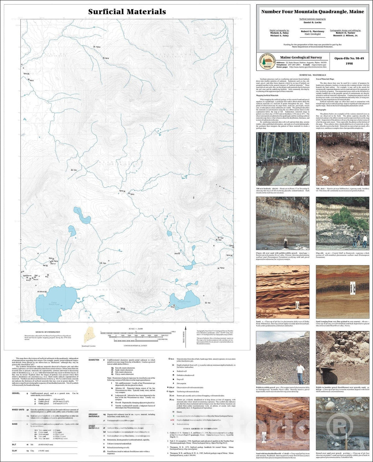 Map : Surficial Materials in the Number Four Mountain Quadrangle, Maine, 1998 Cartography Wall Art :