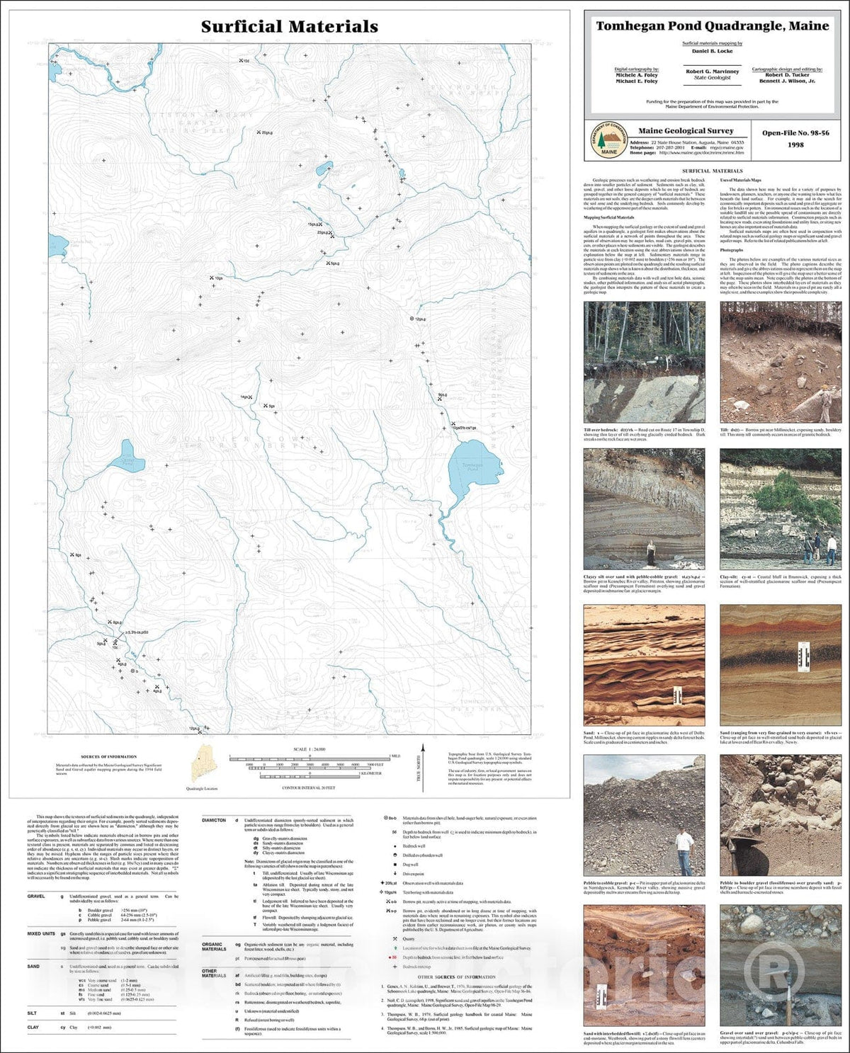 Map : Surficial Materials in the Tomhegan Pond Quadrangle, Maine, 1998 Cartography Wall Art :