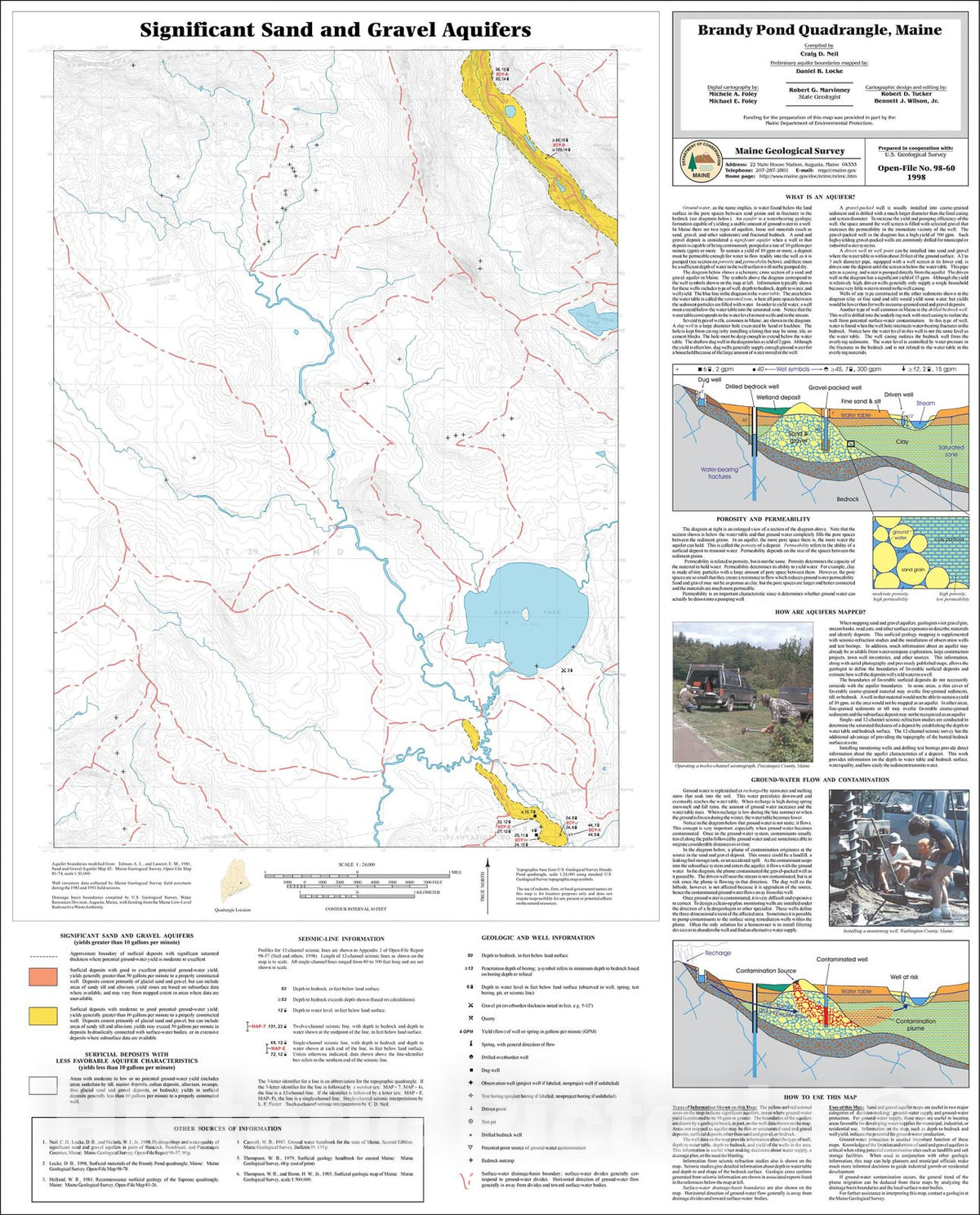 Map : Significant Sand and Gravel Aquifers in the Brandy Pond Quadrangle, Maine, 1998 Cartography Wall Art :