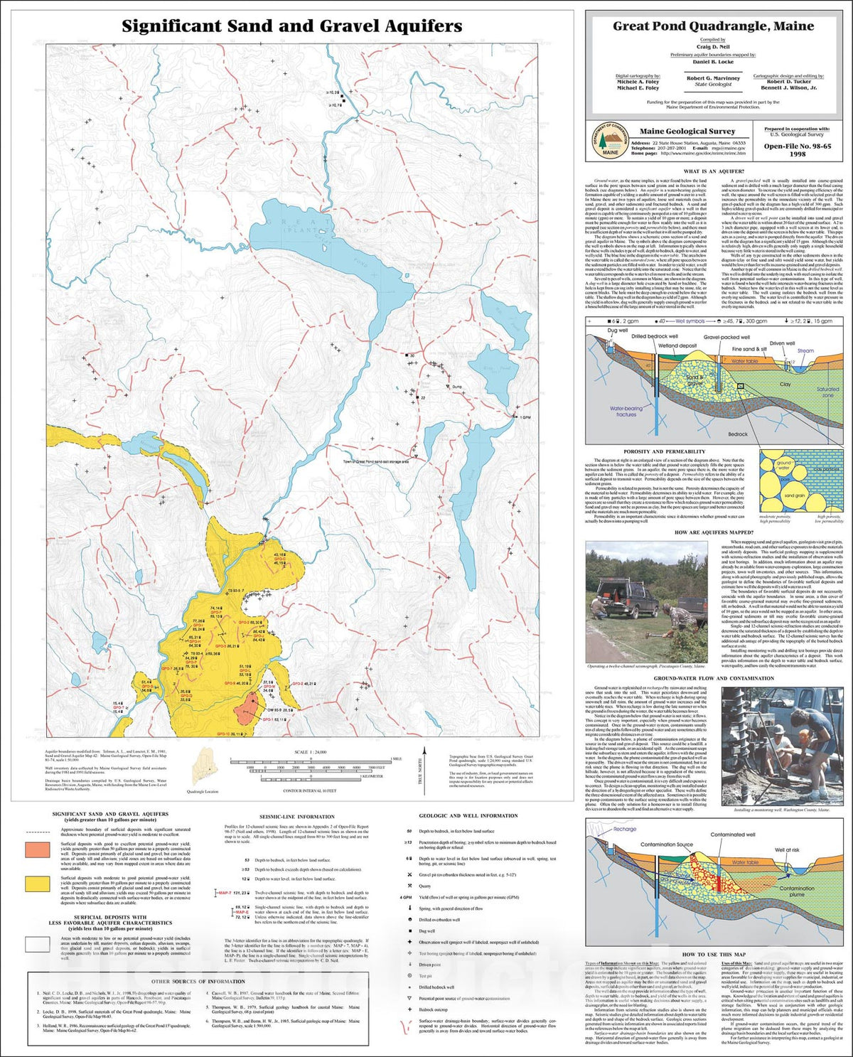 Map : Significant Sand and Gravel Aquifers in the Great Pond Quadrangle, Maine, 1998 Cartography Wall Art :
