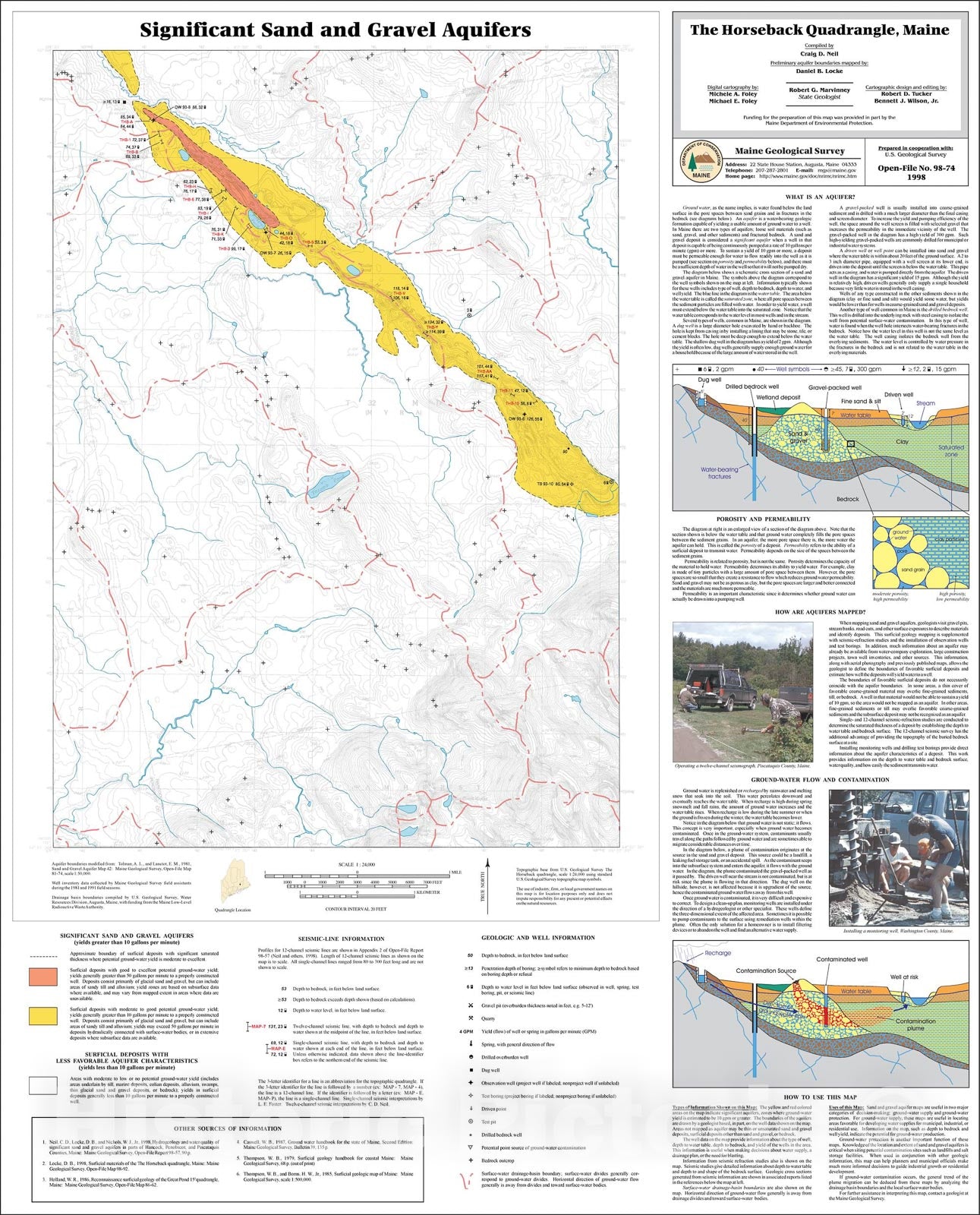 Map : Significant Sand and Gravel Aquifers in the The Horseback Quadrangle, Maine, 1998 Cartography Wall Art :