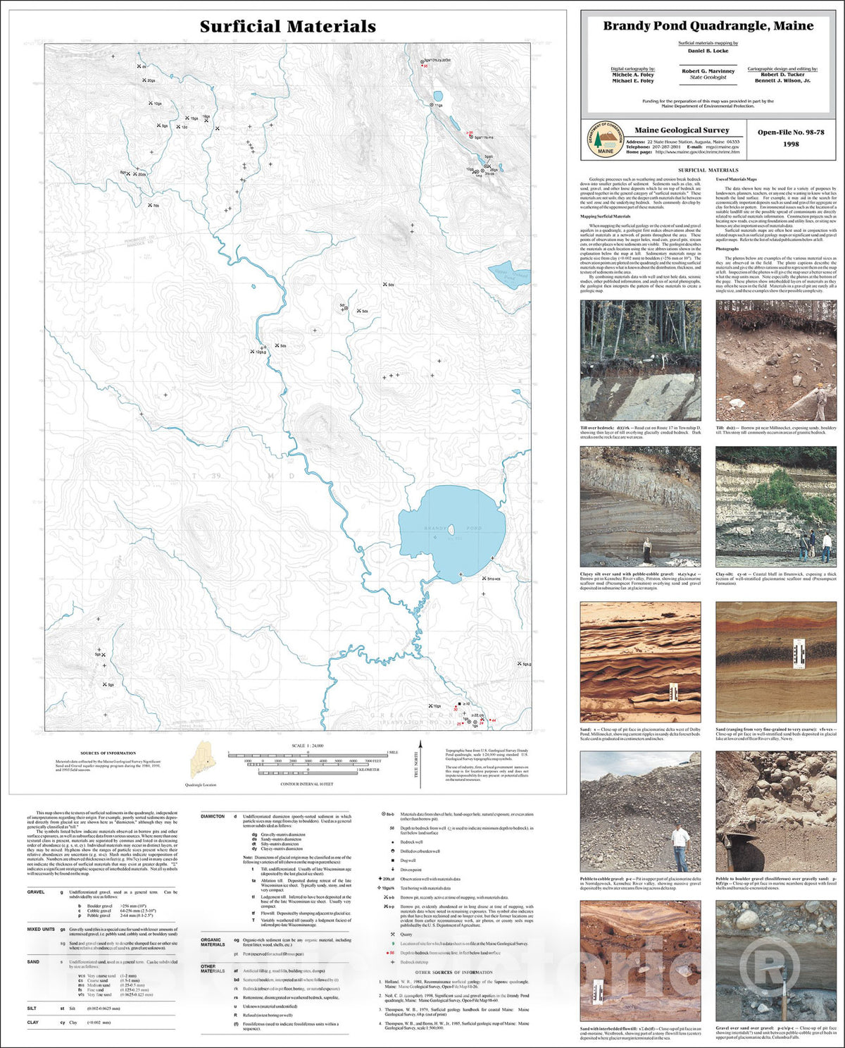 Map : Surficial Materials in the Brandy Pond Quadrangle, Maine, 1998 Cartography Wall Art :