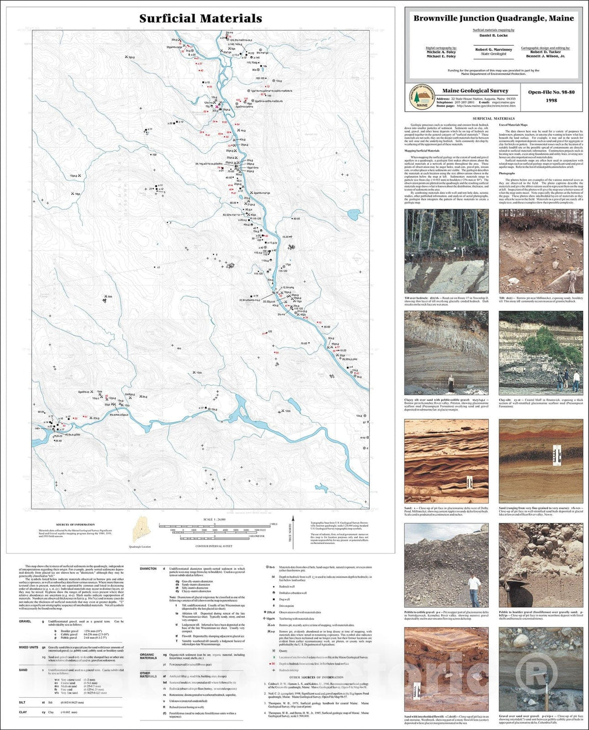 Map : Surficial Materials in the Brownville Junction Quadrangle, Maine, 1998 Cartography Wall Art :