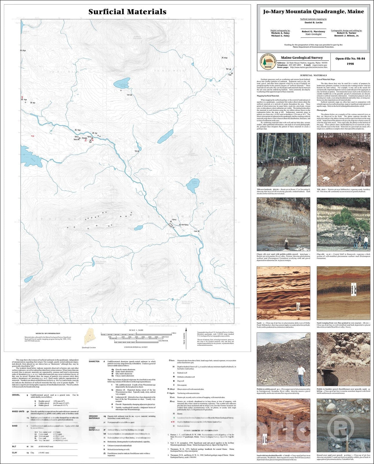 Map : Surficial Materials in the Jo-Mary Mountain Quadrangle, Maine, 1998 Cartography Wall Art :