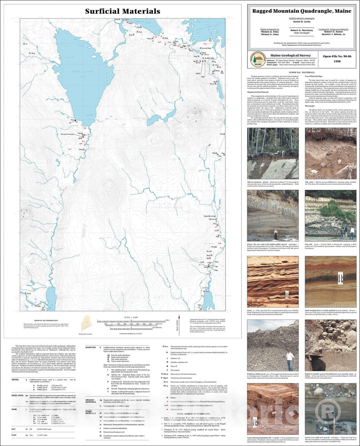 Map : Surficial Materials in the Ragged Mountain Quadrangle, Maine, 1998 Cartography Wall Art :
