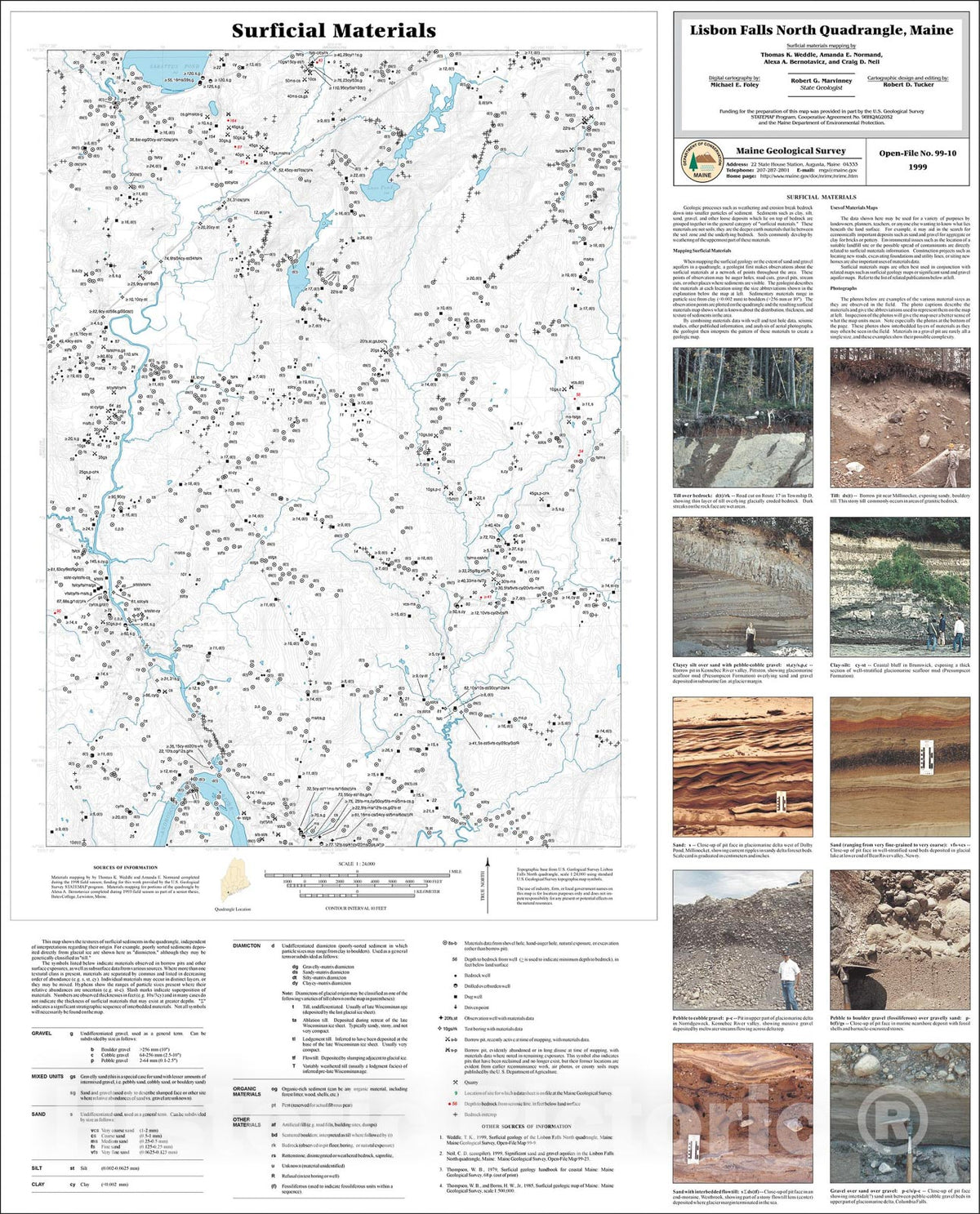 Map : Surficial Materials in the Lisbon Falls North Quadrangle, Maine, 1999 Cartography Wall Art :