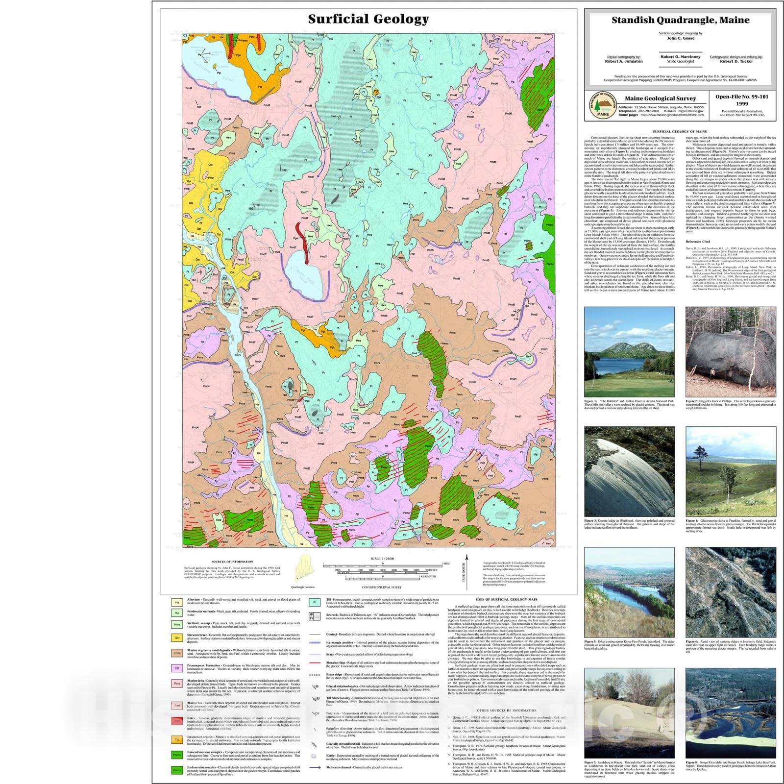 Map : Surficial Geology of the Standish Quadrangle, Maine, 1999 Cartography Wall Art :