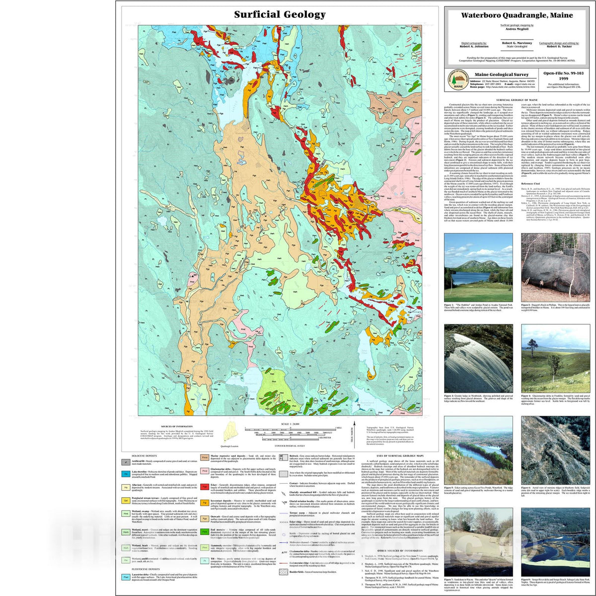 Map : Surficial Geology of the Waterboro Quadrangle, Maine, 1999 Cartography Wall Art :