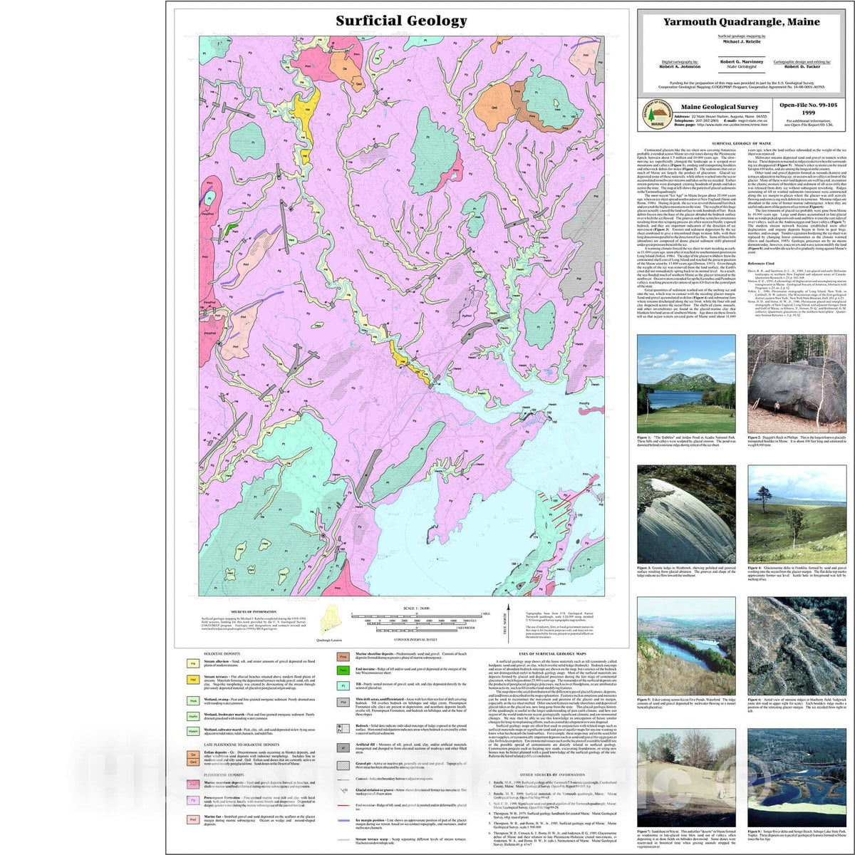 Map : Surficial Geology of the Yarmouth Quadrangle, Maine, 1999 Cartography Wall Art :