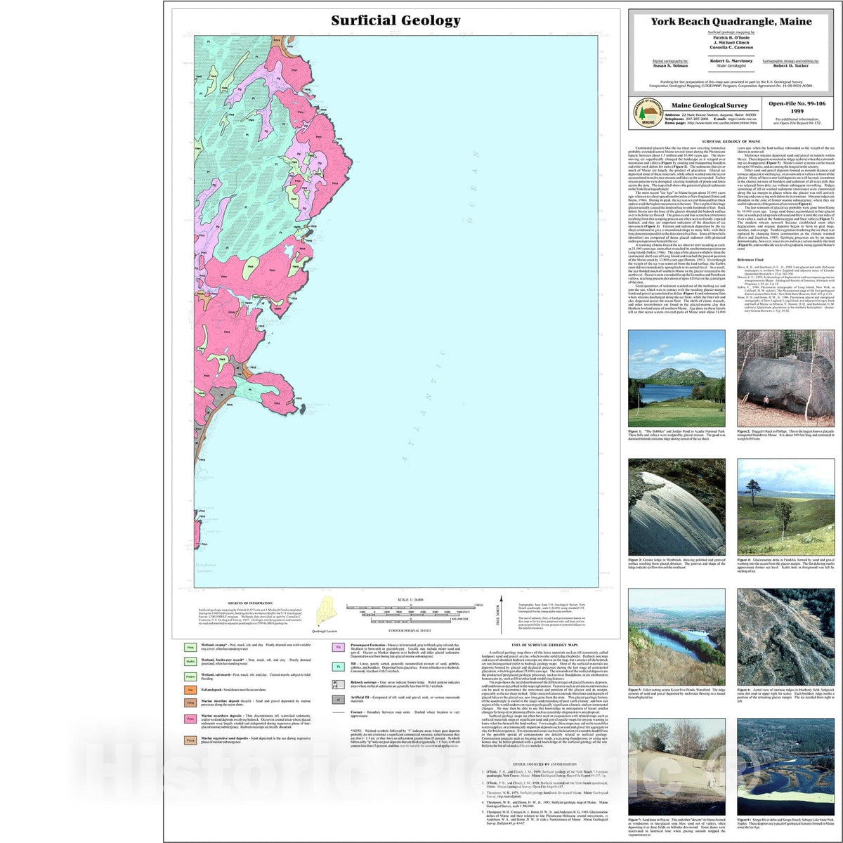 Map : Surficial Geology of the York Beach Quadrangle, Maine, 1999 Cartography Wall Art :