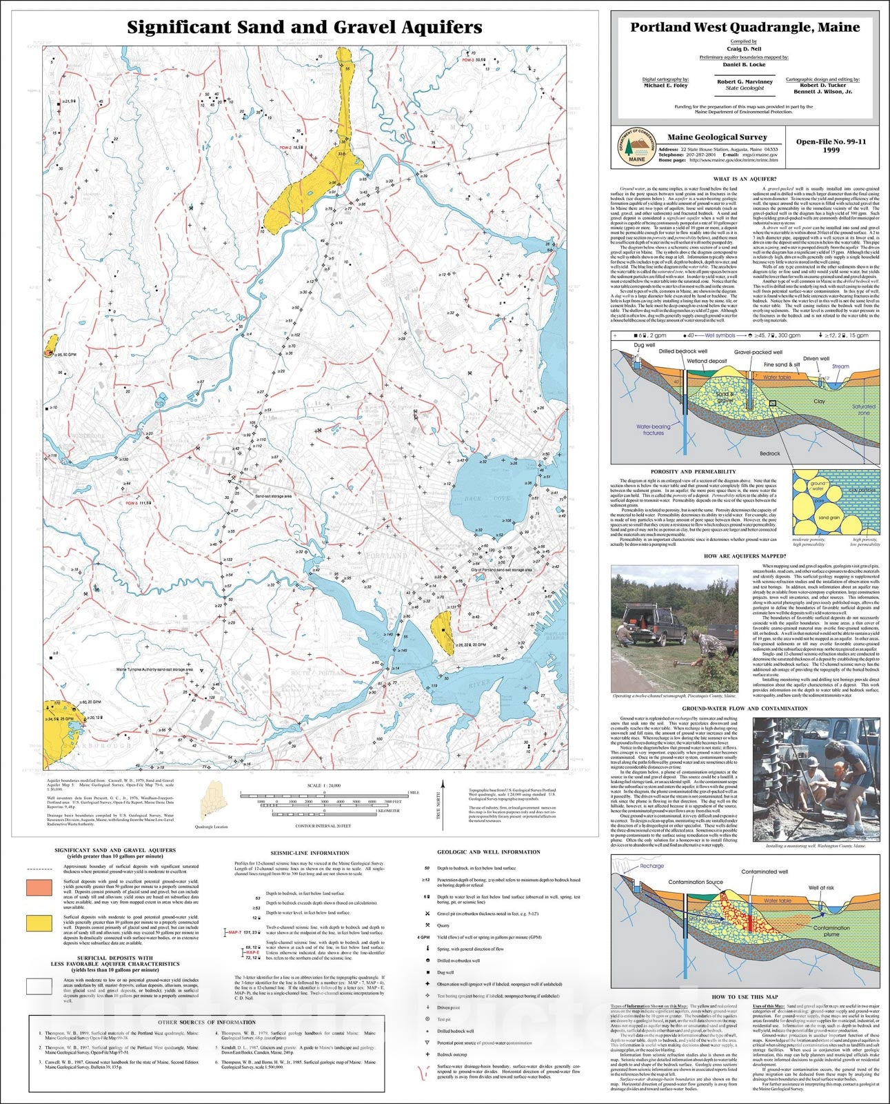 Map : Significant Sand and Gravel Aquifers in the Portland West Quadrangle, Maine, 1999 Cartography Wall Art :