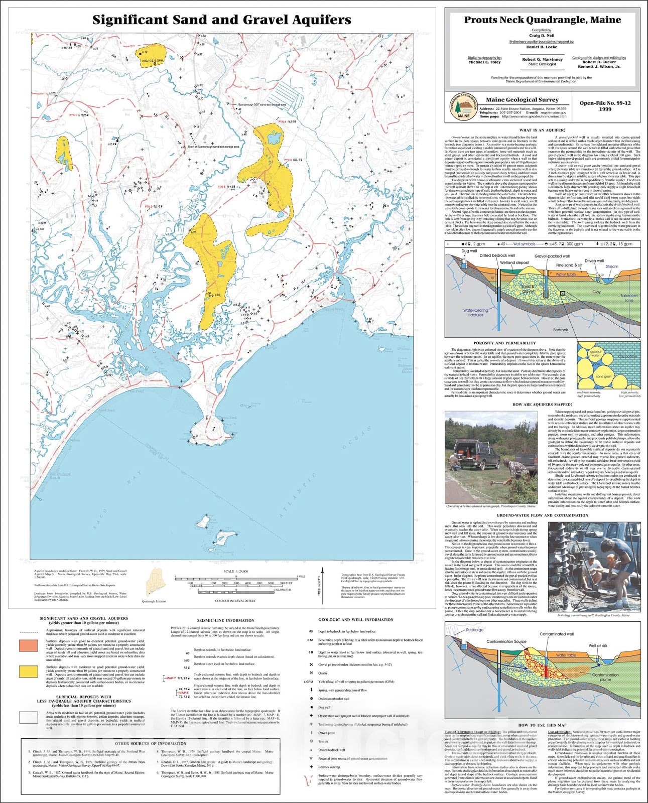 Map : Significant Sand and Gravel Aquifers in the Prouts Neck Quadrangle, Maine, 1999 Cartography Wall Art :
