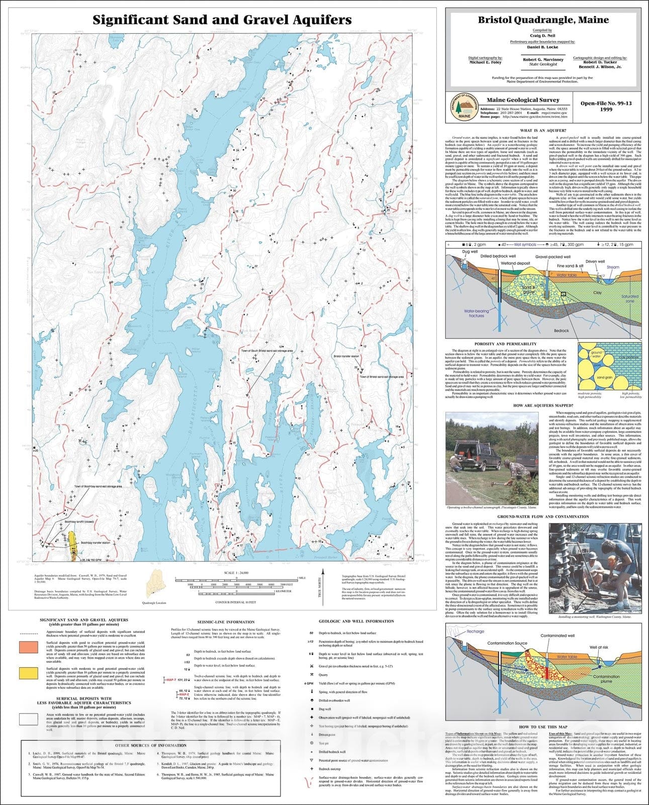 Map : Significant Sand and Gravel Aquifers in the Bristol Quadrangle, Maine, 1999 Cartography Wall Art :