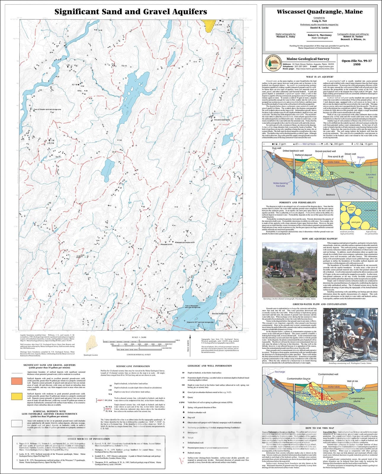 Map : Significant Sand and Gravel Aquifers in the Wiscasset Quadrangle, Maine, 1999 Cartography Wall Art :