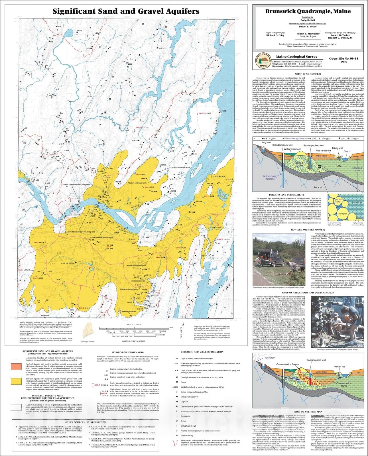 Map : Significant Sand and Gravel Aquifers in the Brunswick Quadrangle, Maine, 1999 Cartography Wall Art :