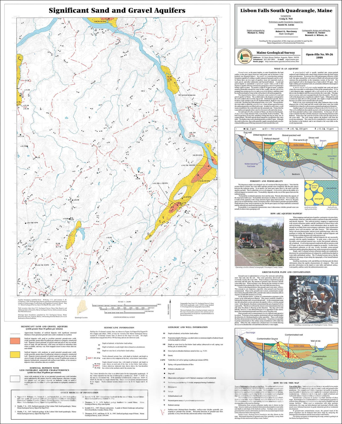 Map : Significant Sand and Gravel Aquifers in the Lisbon Falls South Quadrangle, Maine, 1999 Cartography Wall Art :