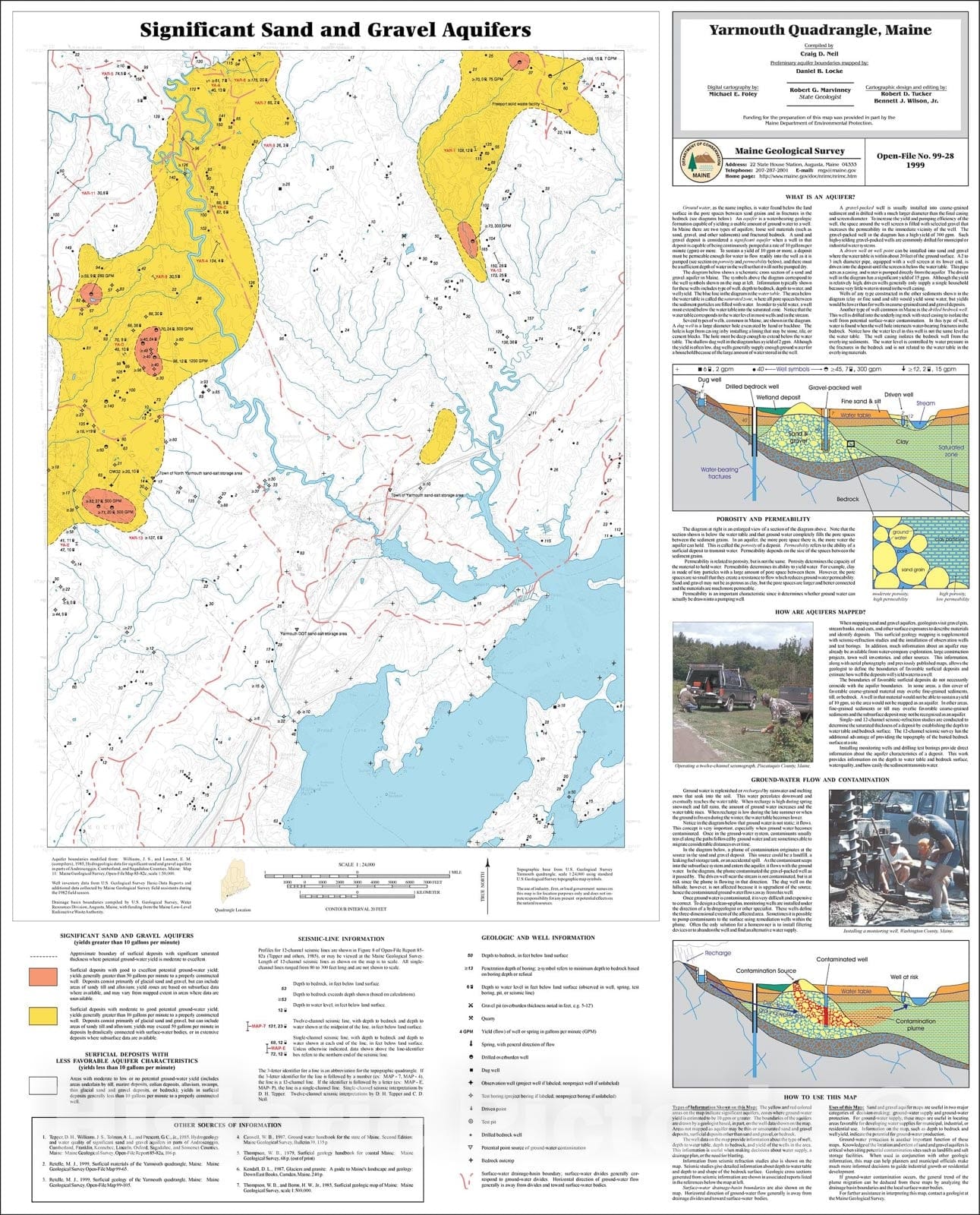 Map : Significant Sand and Gravel Aquifers in the Yarmouth Quadrangle, Maine, 1999 Cartography Wall Art :