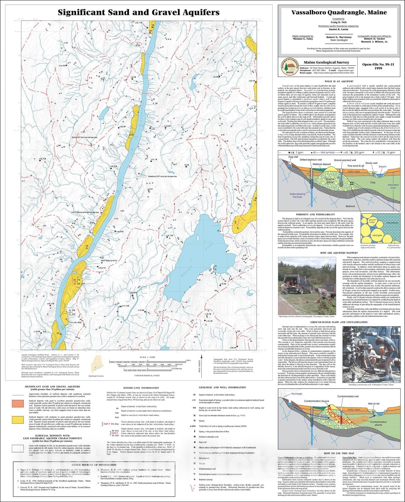 Map : Significant Sand and Gravel Aquifers in the Vassalboro Quadrangle, Maine, 1999 Cartography Wall Art :