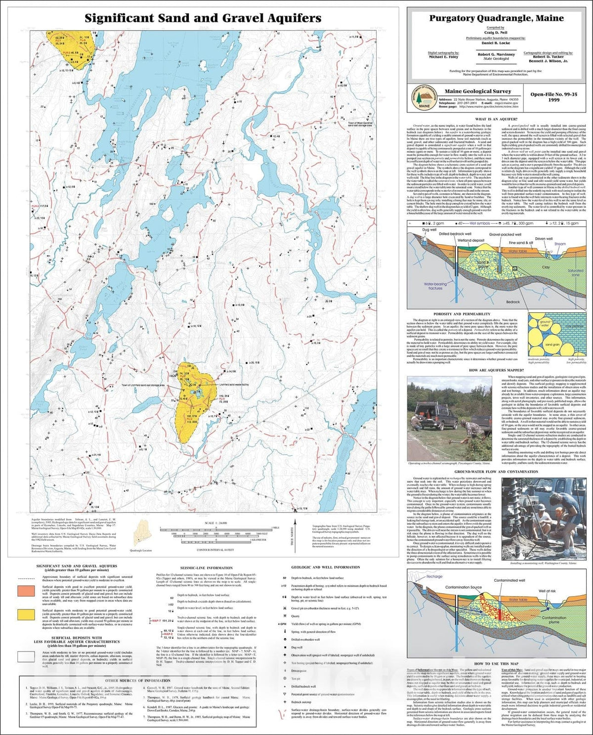 Map : Significant Sand and Gravel Aquifers in the Purgatory Quadrangle, Maine, 1999 Cartography Wall Art :