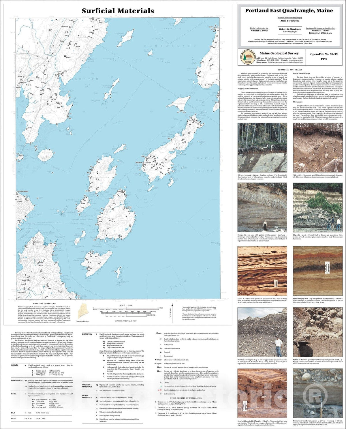 Map : Surficial Materials in the Portland East Quadrangle, Maine, 1999 Cartography Wall Art :