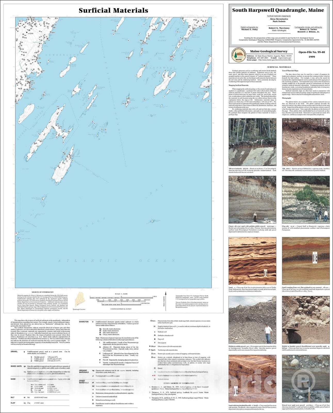 Map : Surficial Materials in the South Harpswell Quadrangle, Maine, 1999 Cartography Wall Art :