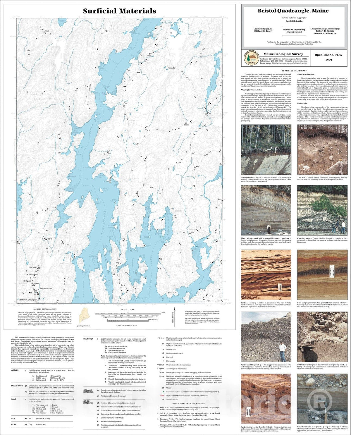 Map : Surficial Materials in the Bristol Quadrangle, Maine, 1999 Cartography Wall Art :
