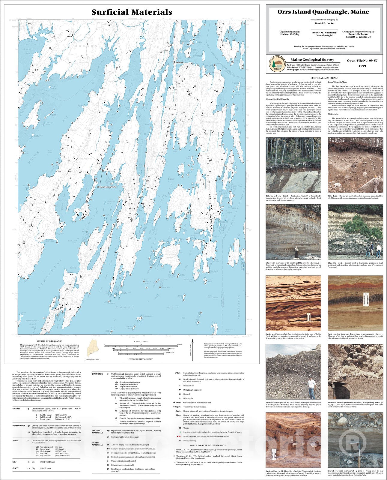 Map : Surficial Materials in the Orrs Island Quadrangle, Maine, 1999 Cartography Wall Art :