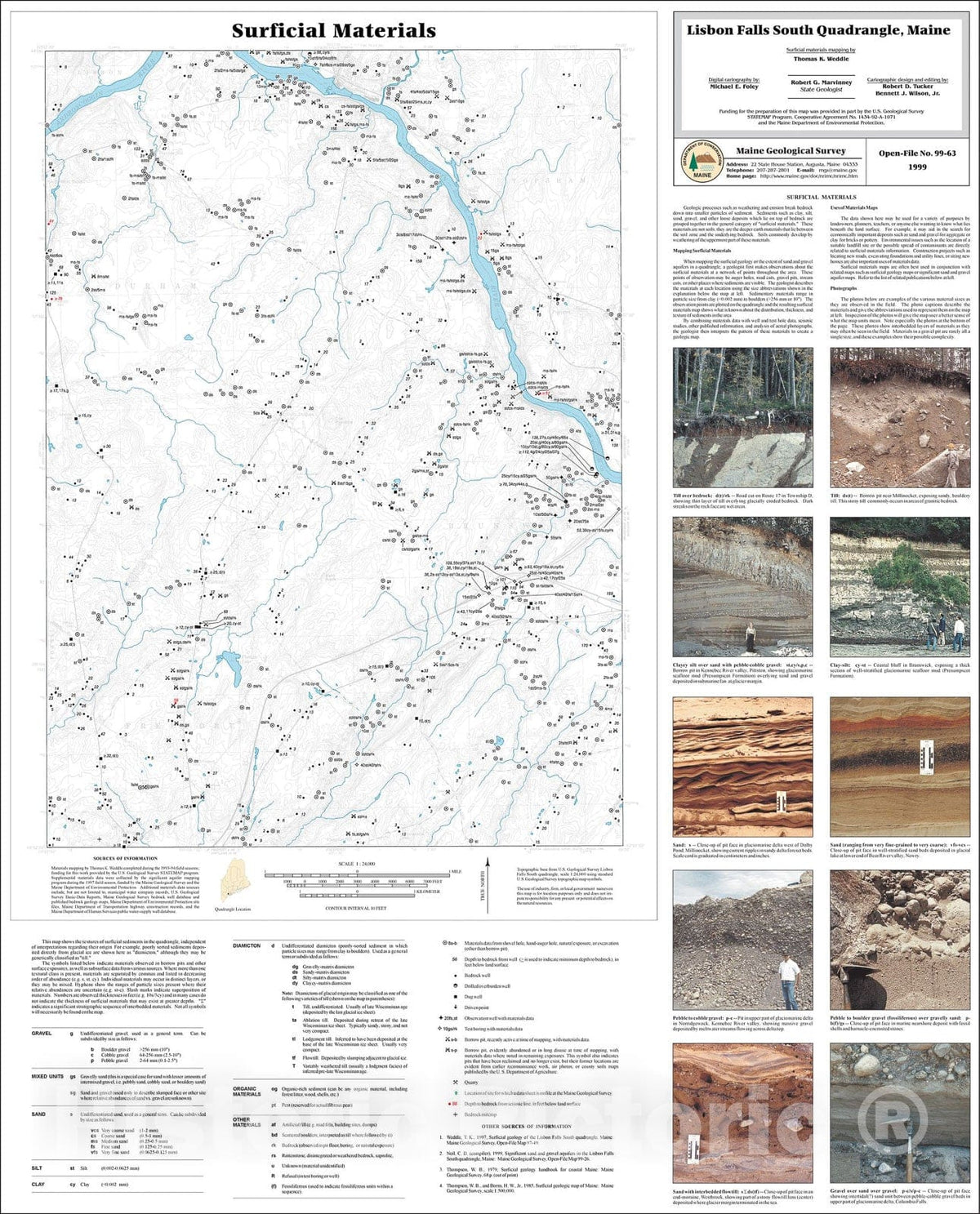 Map : Surficial Materials in the Lisbon Falls South Quadrangle, Maine, 1999 Cartography Wall Art :