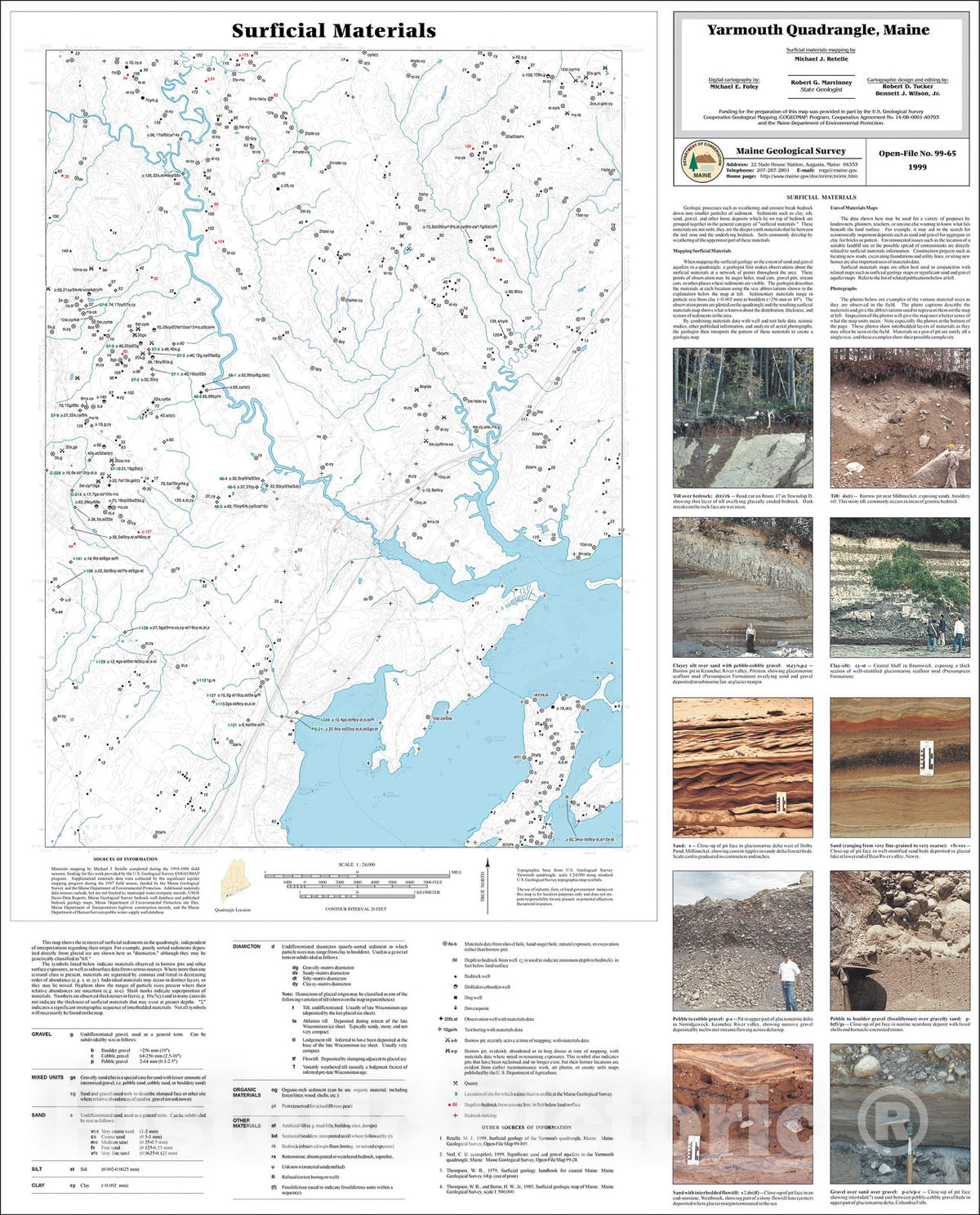 Map : Surficial Materials in the Yarmouth Quadrangle, Maine, 1999 Cartography Wall Art :