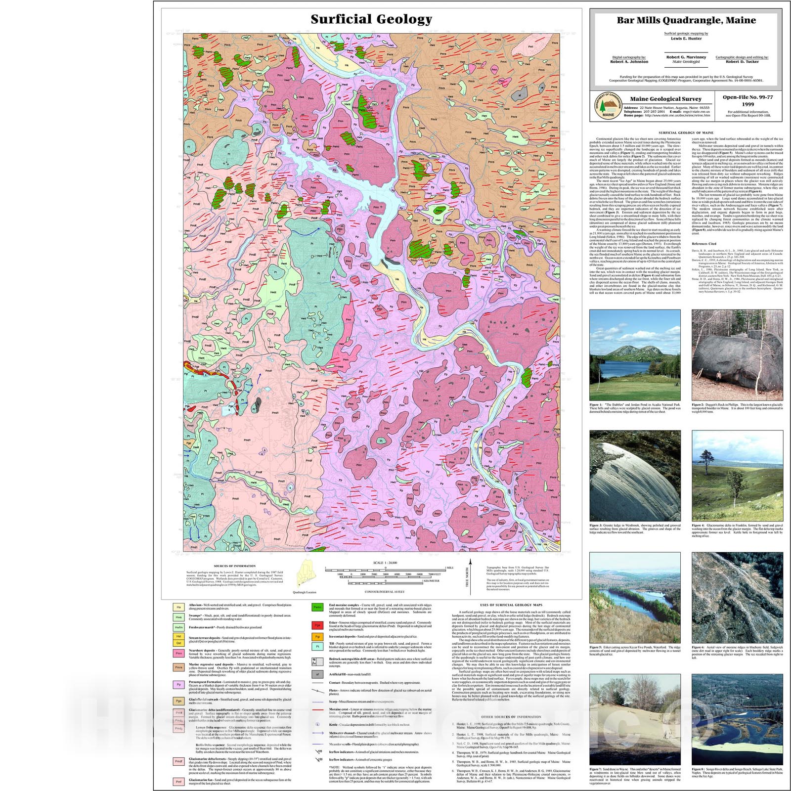 Map : Surficial Geology of the Bar Mills Quadrangle, Maine, 1999 Cartography Wall Art :