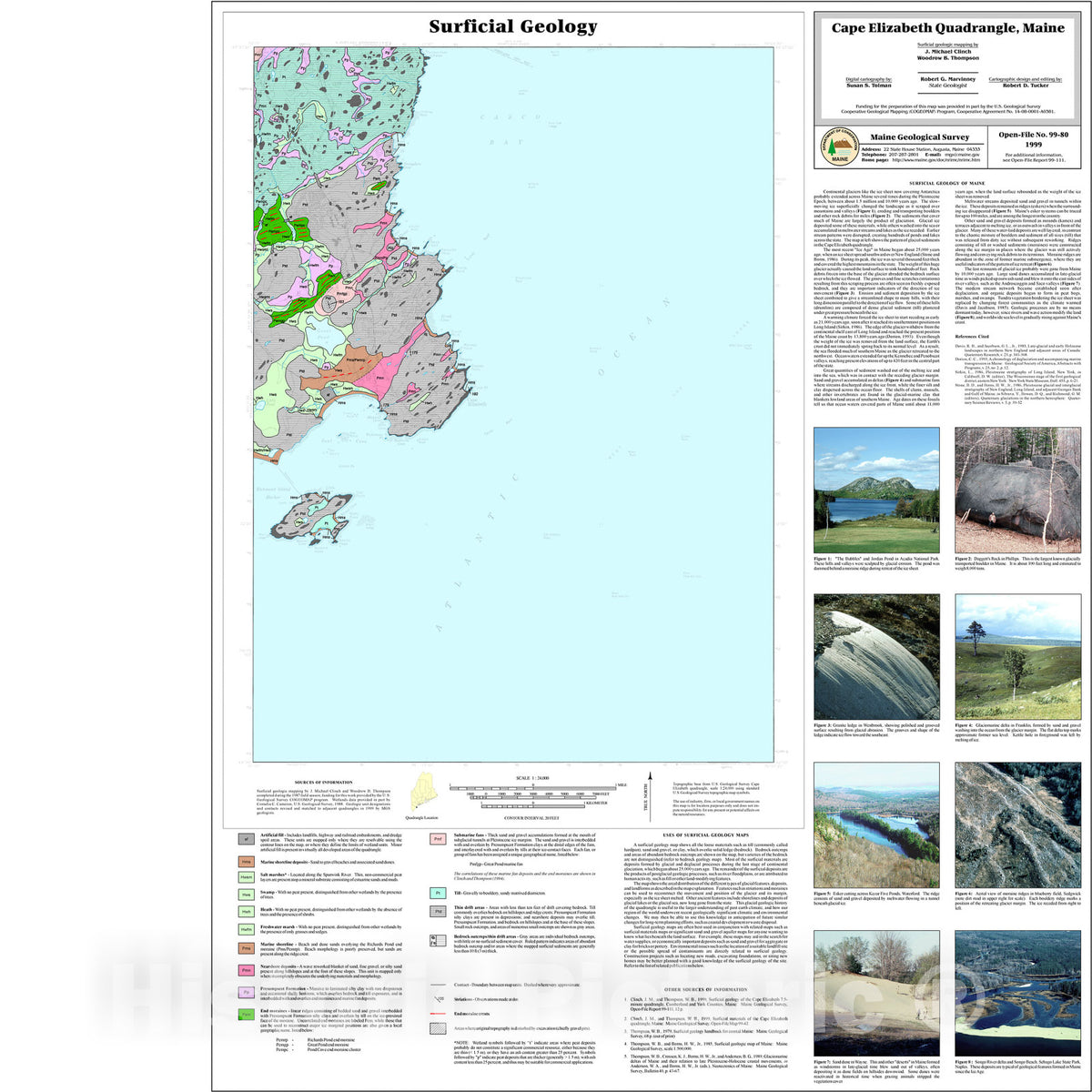 Map : Surficial Geology of the Cape Elizabeth Quadrangle, Maine, 1999 Cartography Wall Art :