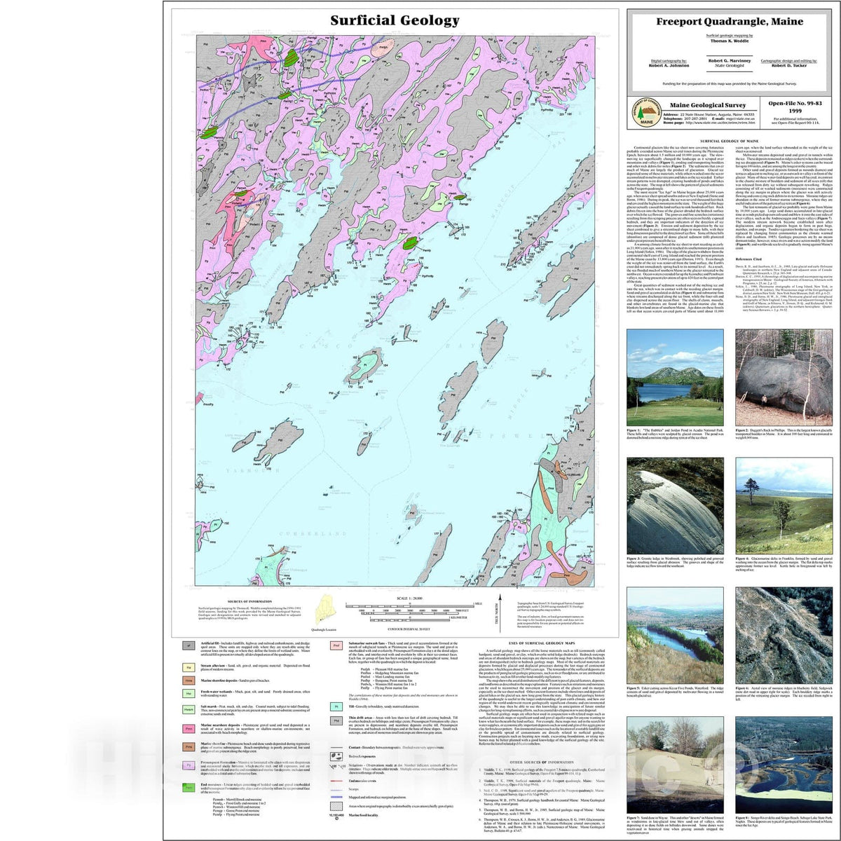 Map : Surficial Geology of the Freeport Quadrangle, Maine, 1999 Cartography Wall Art :