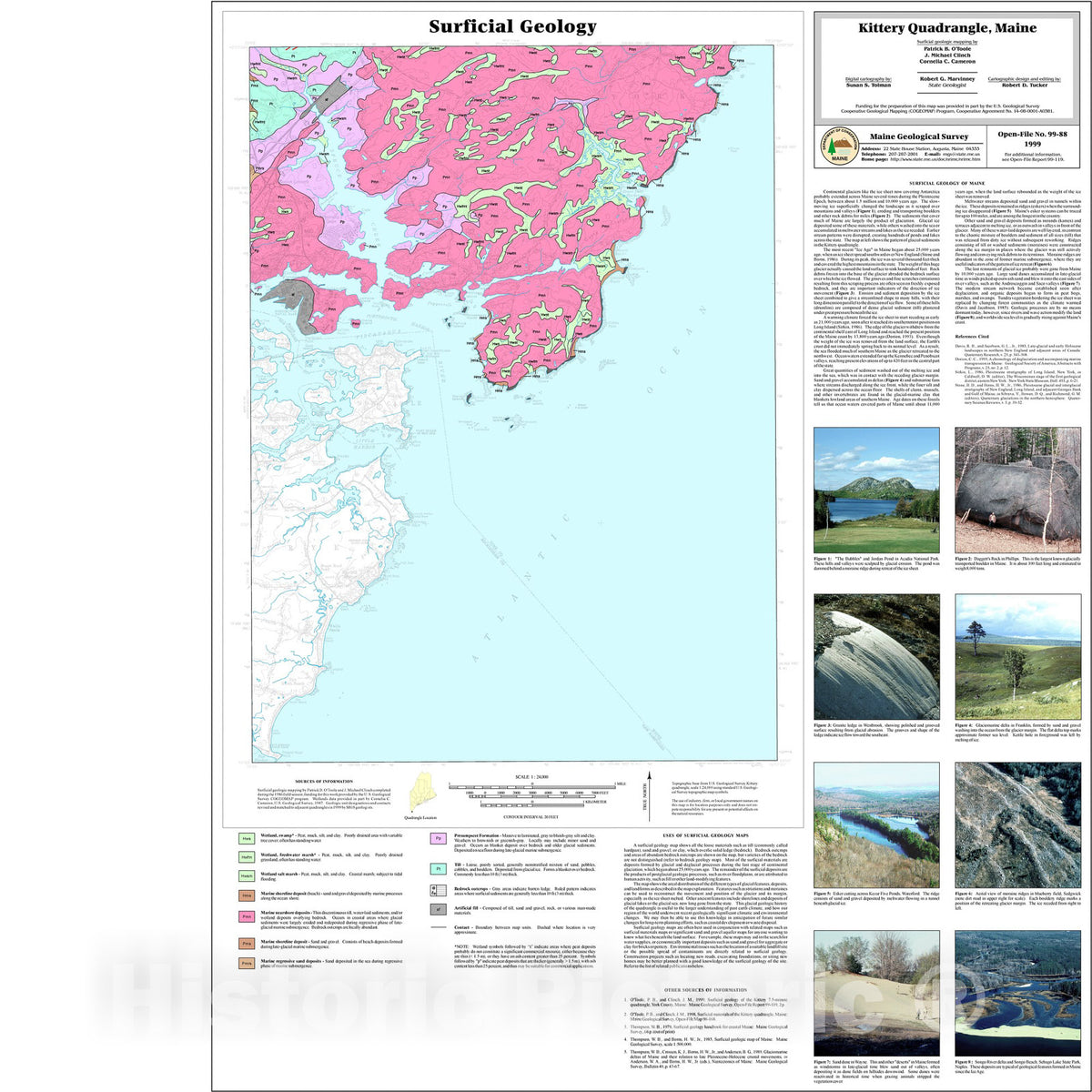 Map : Surficial Geology of the Kittery Quadrangle, Maine, 1999 Cartography Wall Art :