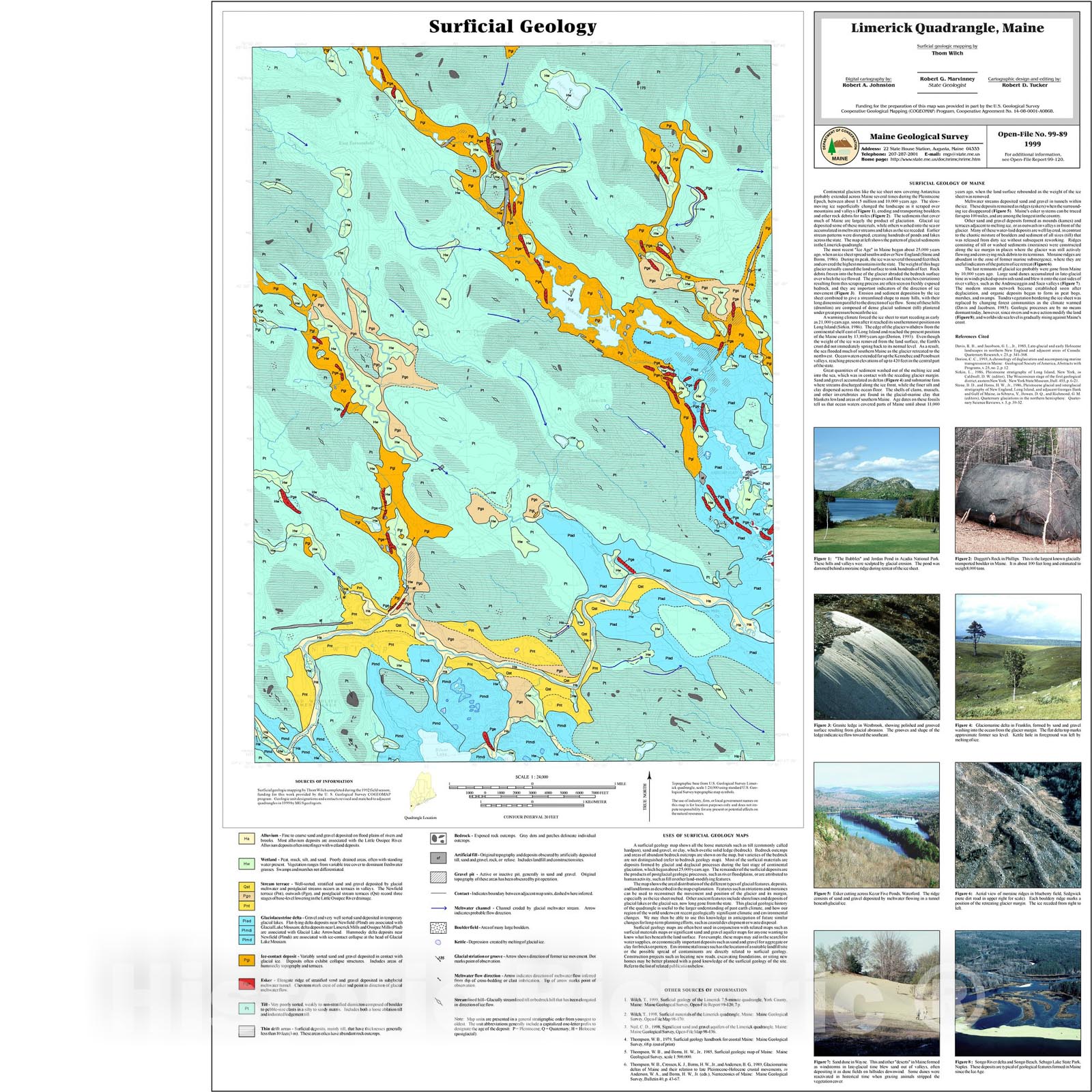 Map : Surficial Geology of the Limerick Quadrangle, Maine, 1999 Cartography Wall Art :