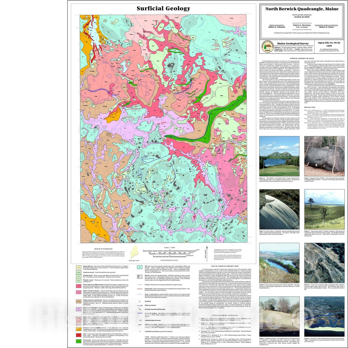 Map : Surficial Geology of the North Berwick Quadrangle, Maine, 1999 Cartography Wall Art :