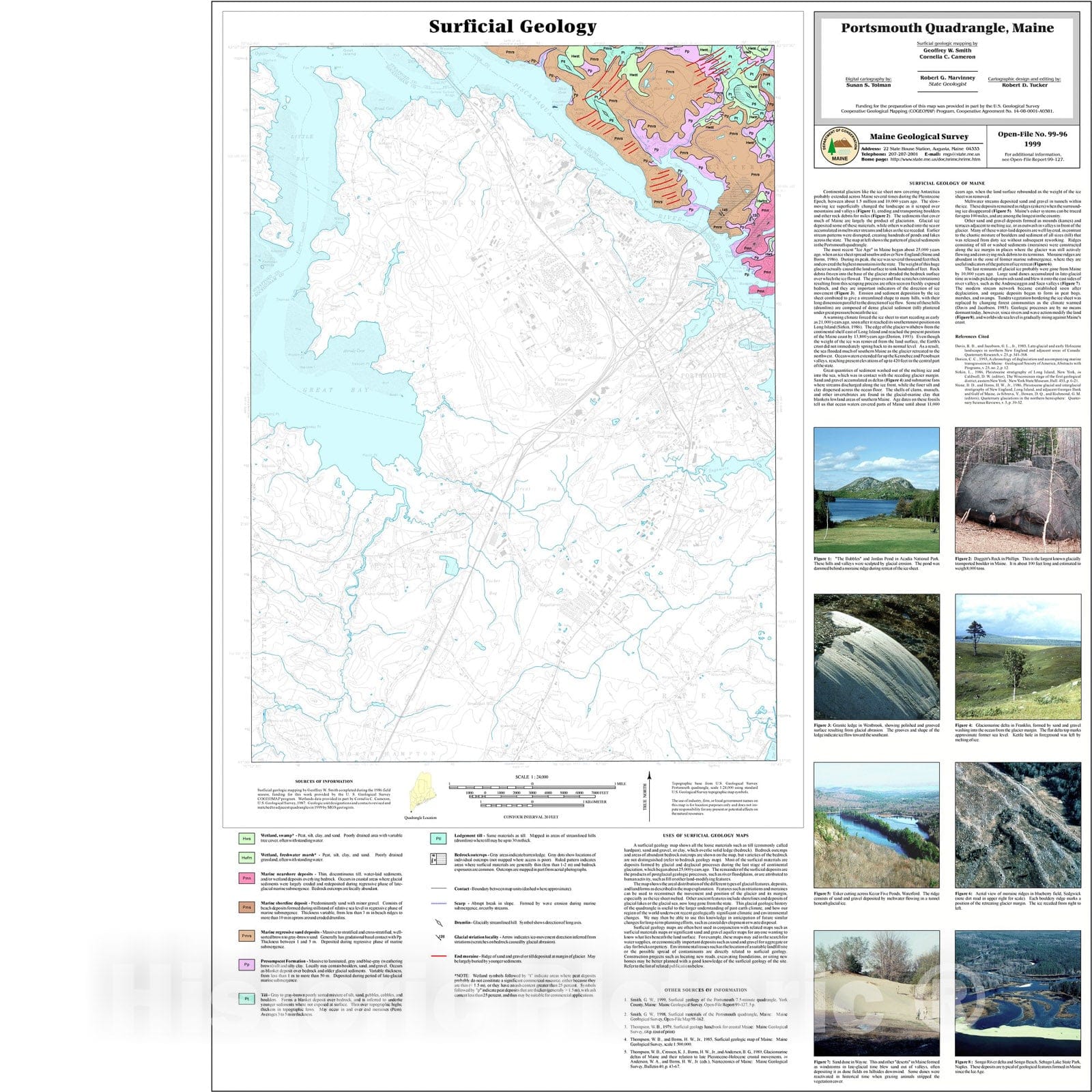 Map : Surficial Geology of the Portsmouth Quadrangle, Maine, 1999 Cartography Wall Art :