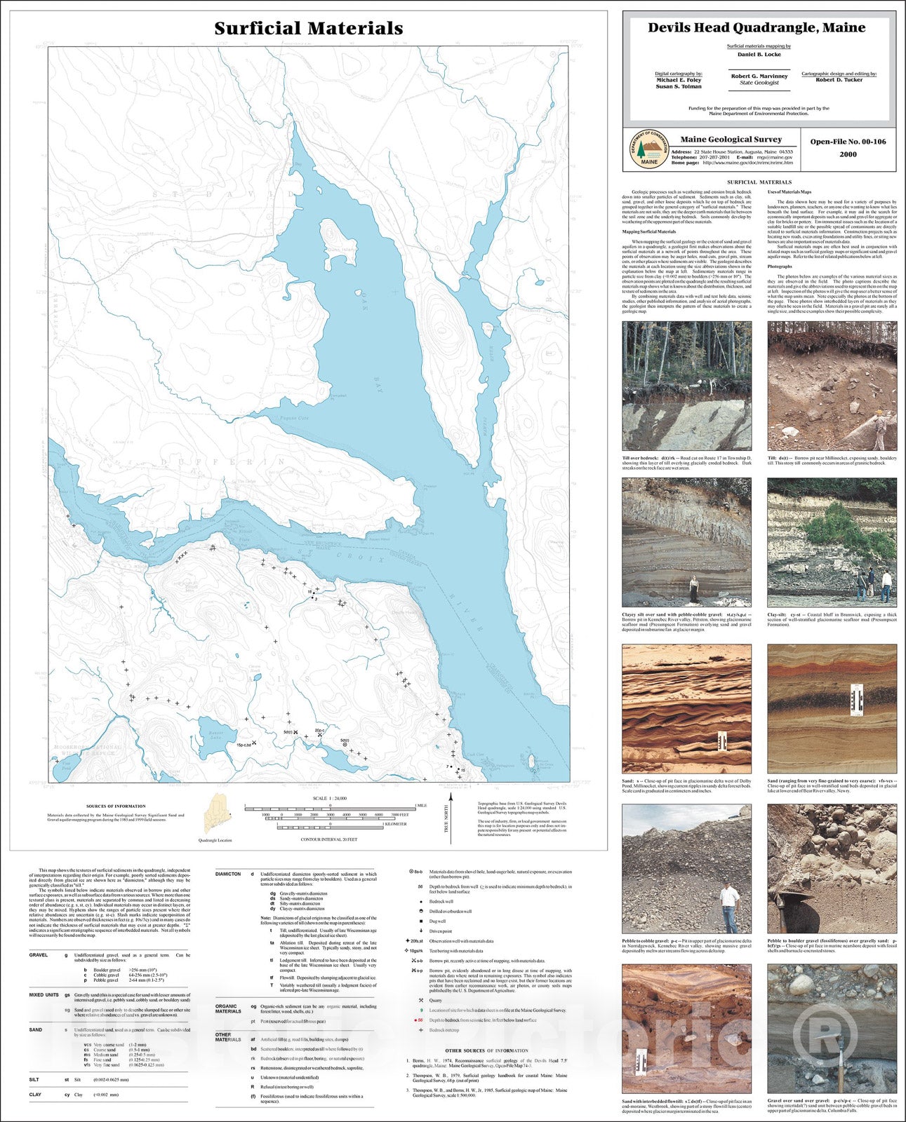Map : Surficial Materials in the Devils Head Quadrangle, Maine, 2000 Cartography Wall Art :