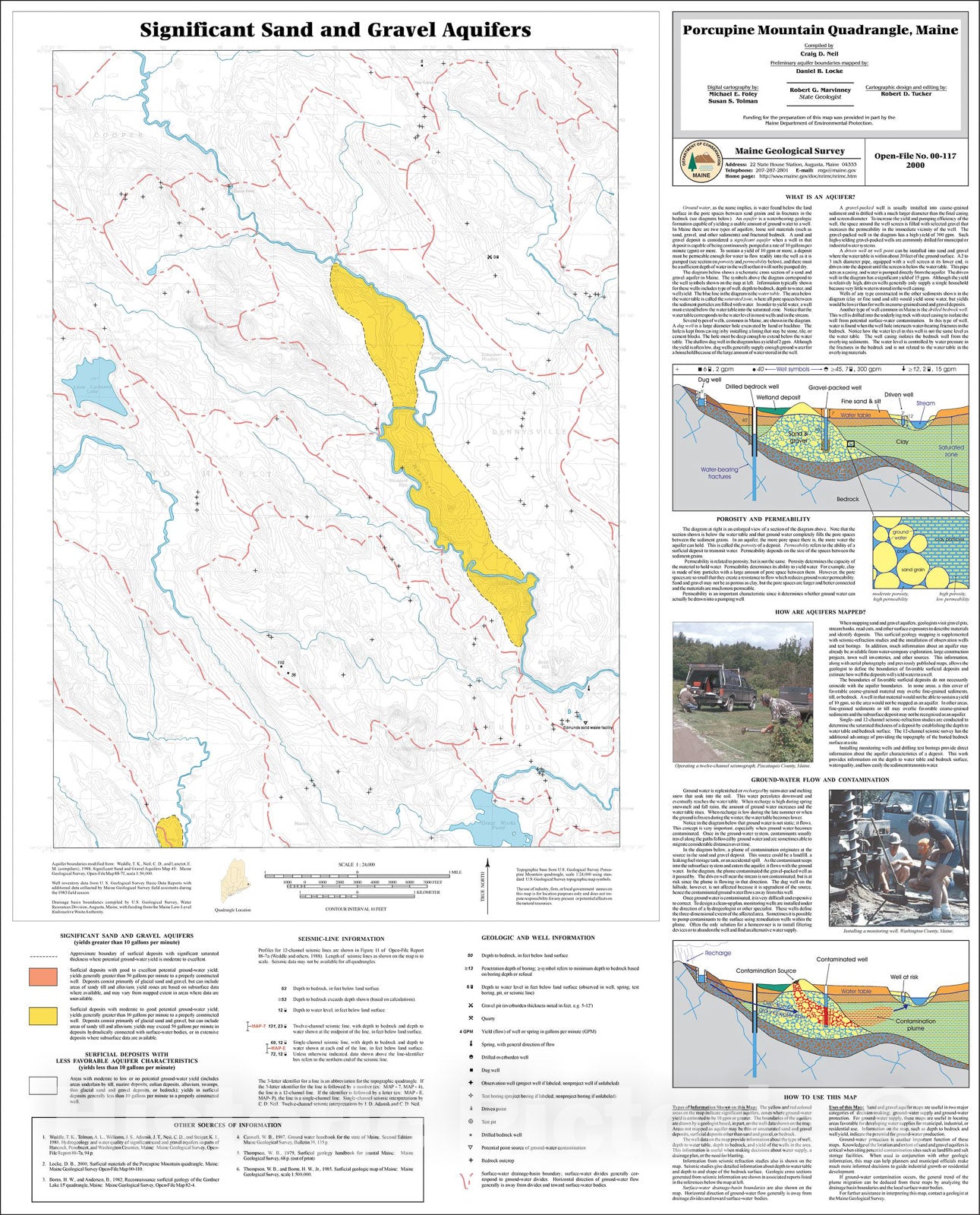 Map : Significant Sand and Gravel Aquifers in the Porcupine Mountain Quadrangle, Maine, 2000 Cartography Wall Art :