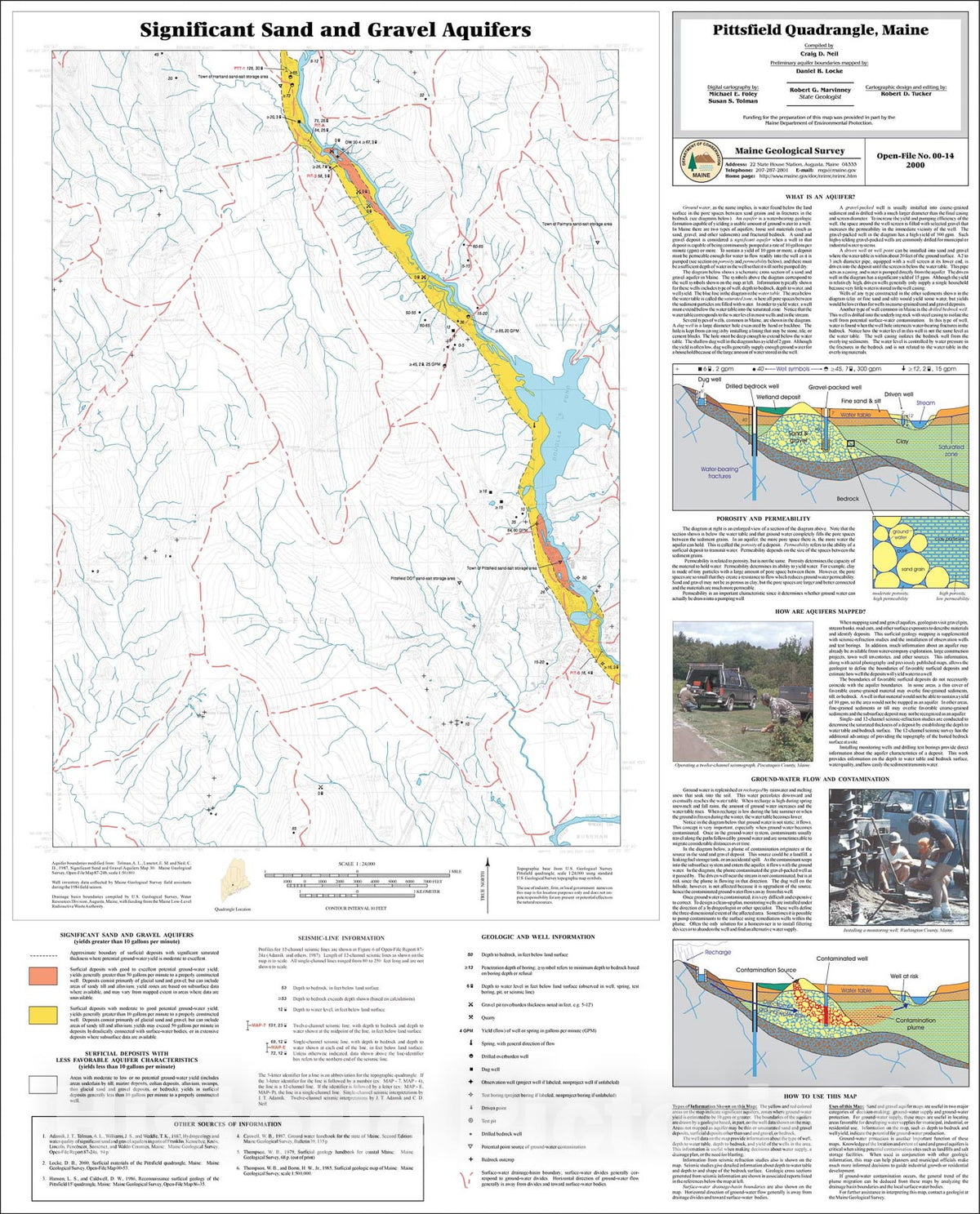 Map : Significant Sand and Gravel Aquifers in the Pittsfield Quadrangle, Maine, 2000 Cartography Wall Art :